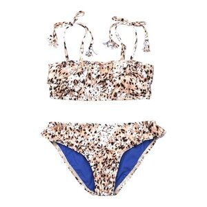 * Hobie Bandeau Bikini Size 14 Ruffle Floral Cheetah Brown White Blue